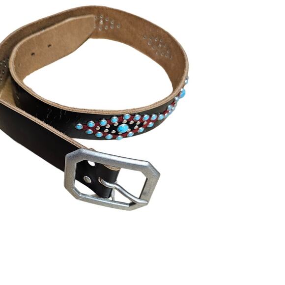 Revolution Ladies Belt Size 32 Brown leather, turquoise, and silver - Picture 1 of 10